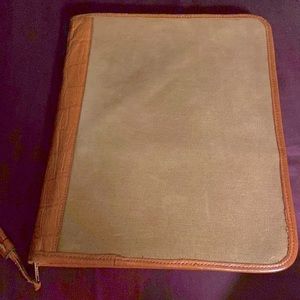 Martin Dingman Khaki/ Olive Green Leather Trim Binder Portfolio Organizer